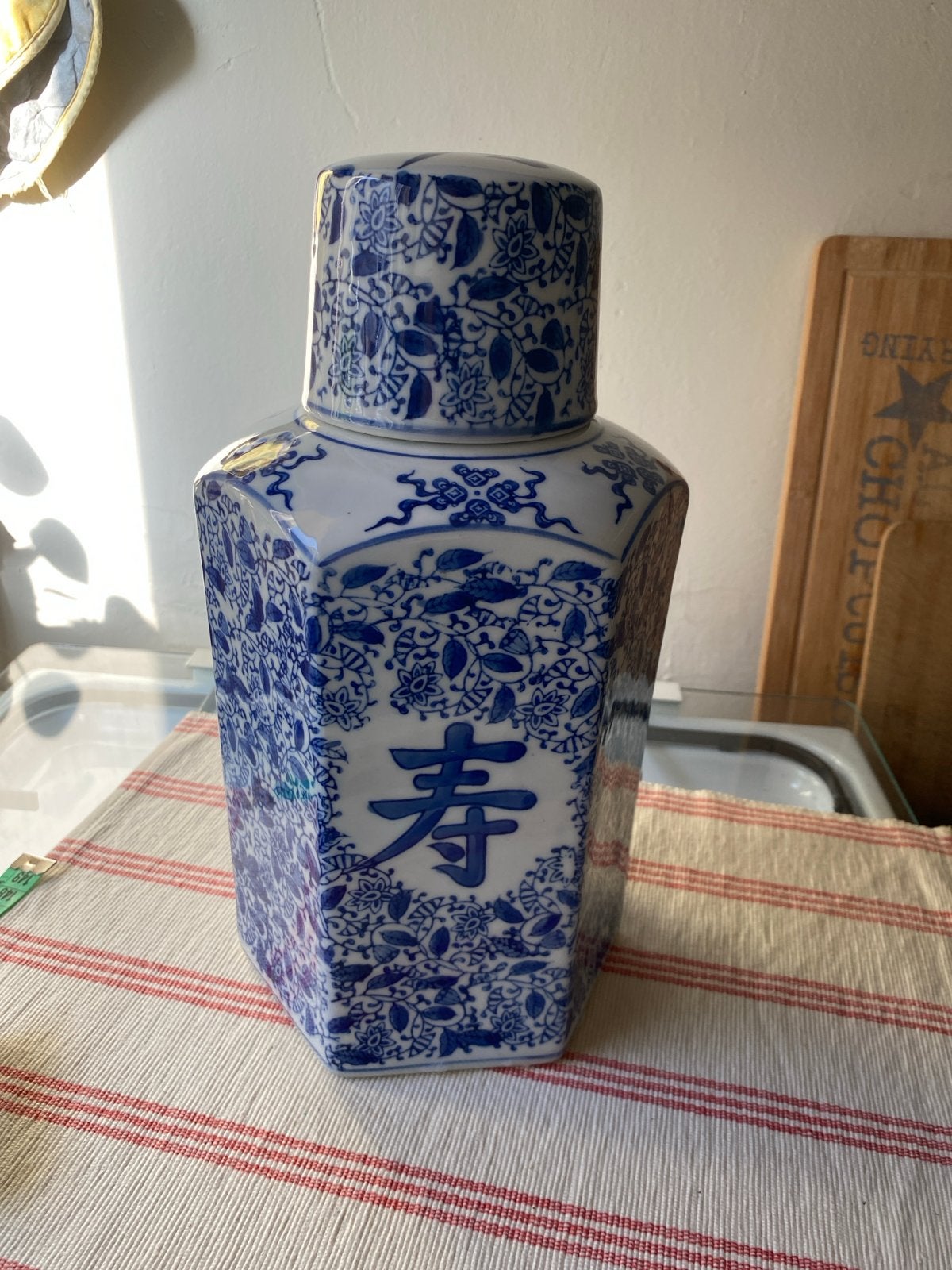 Chinese gemberpot blauw-wit porselein met deksel, Ophalen