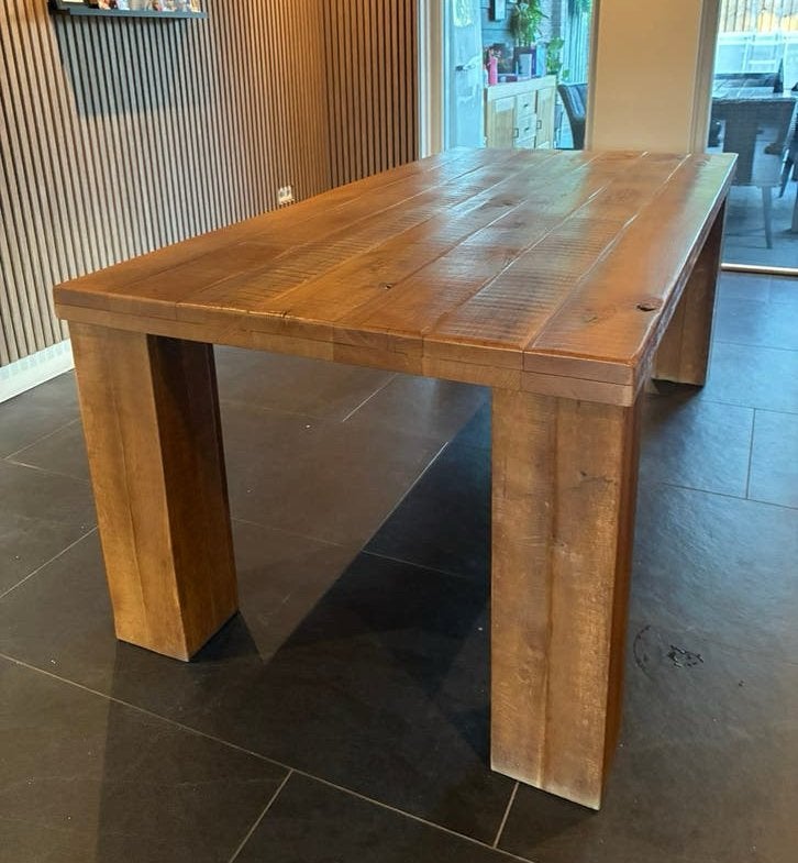 Massieve eiken tafel 200x90, Ophalen, 200 cm of meer, 50 tot 100 cm, Zo goed als nieuw