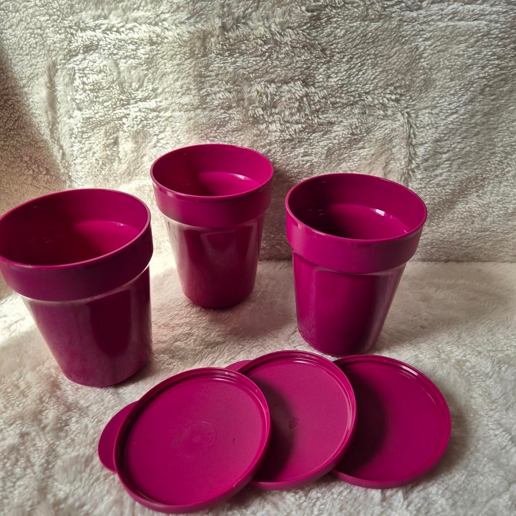 Tupperware bekers roze met deksel - per stuk:, Huis en Inrichting, Keuken | Tupperware, Gebruikt, Beker of Kan, Paars, Ophalen of Verzenden