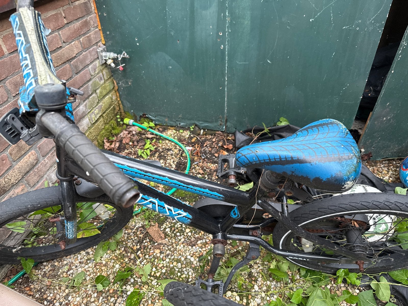 BMX fiets, zwart met blauwe accenten, Ophalen, Gebruikt, Staal, Velgrem