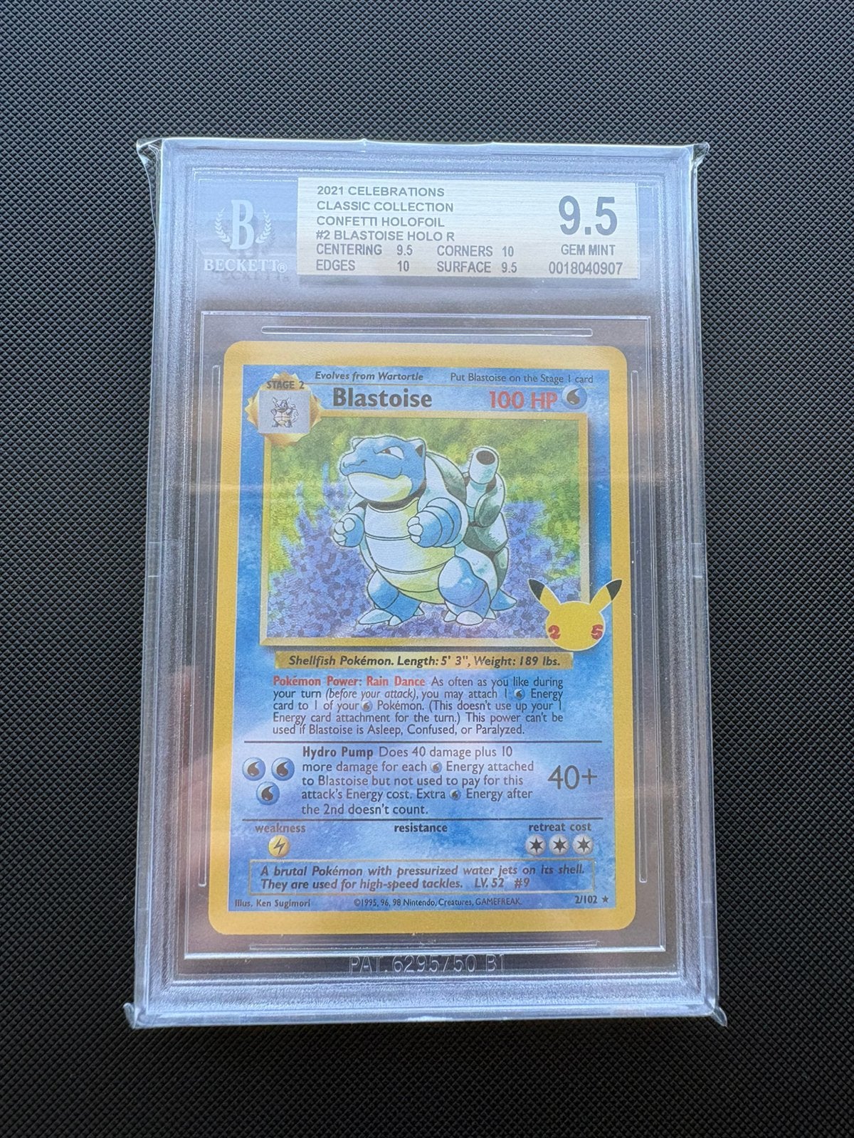 Blastoise CEL BS 2 Celebrations Classic Collection BGS 9,5, Ophalen of Verzenden, Nieuw, Losse kaart