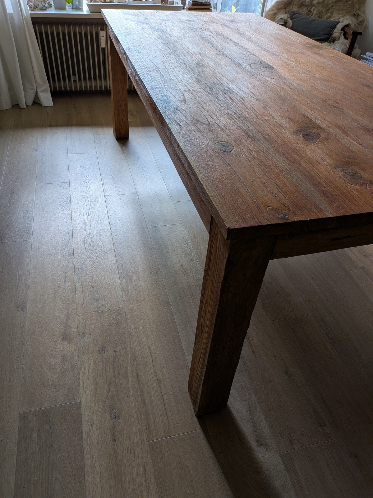 Robuuste teak houten eettafel, Huis en Inrichting, Tafels | Eettafels, Ophalen, Gebruikt, 200 cm of meer, 50 tot 100 cm