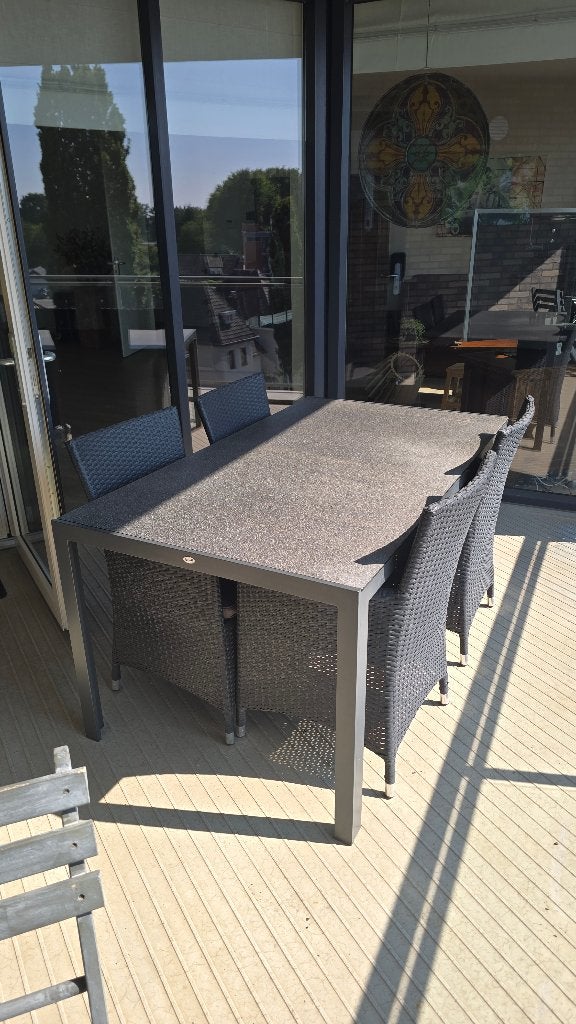 Tuintafel met 4 stoelen (Meubels diversen), Tuin en Terras, Ophalen, Gebruikt, Rechthoekig, Overige materialen