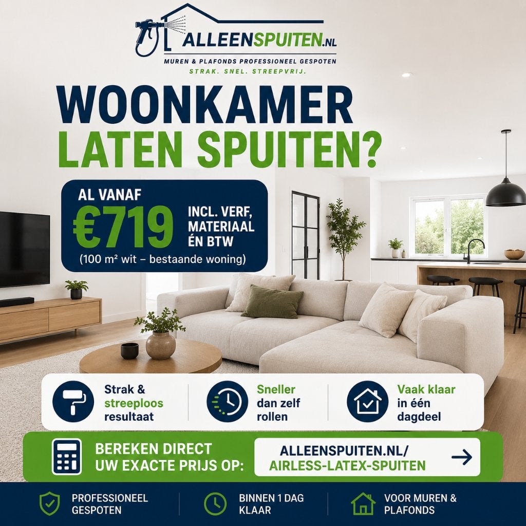 Woonkamer, keuken of hal laten spuiten? € 719 incl btw, Ophalen, Wit, Nieuw, Verf