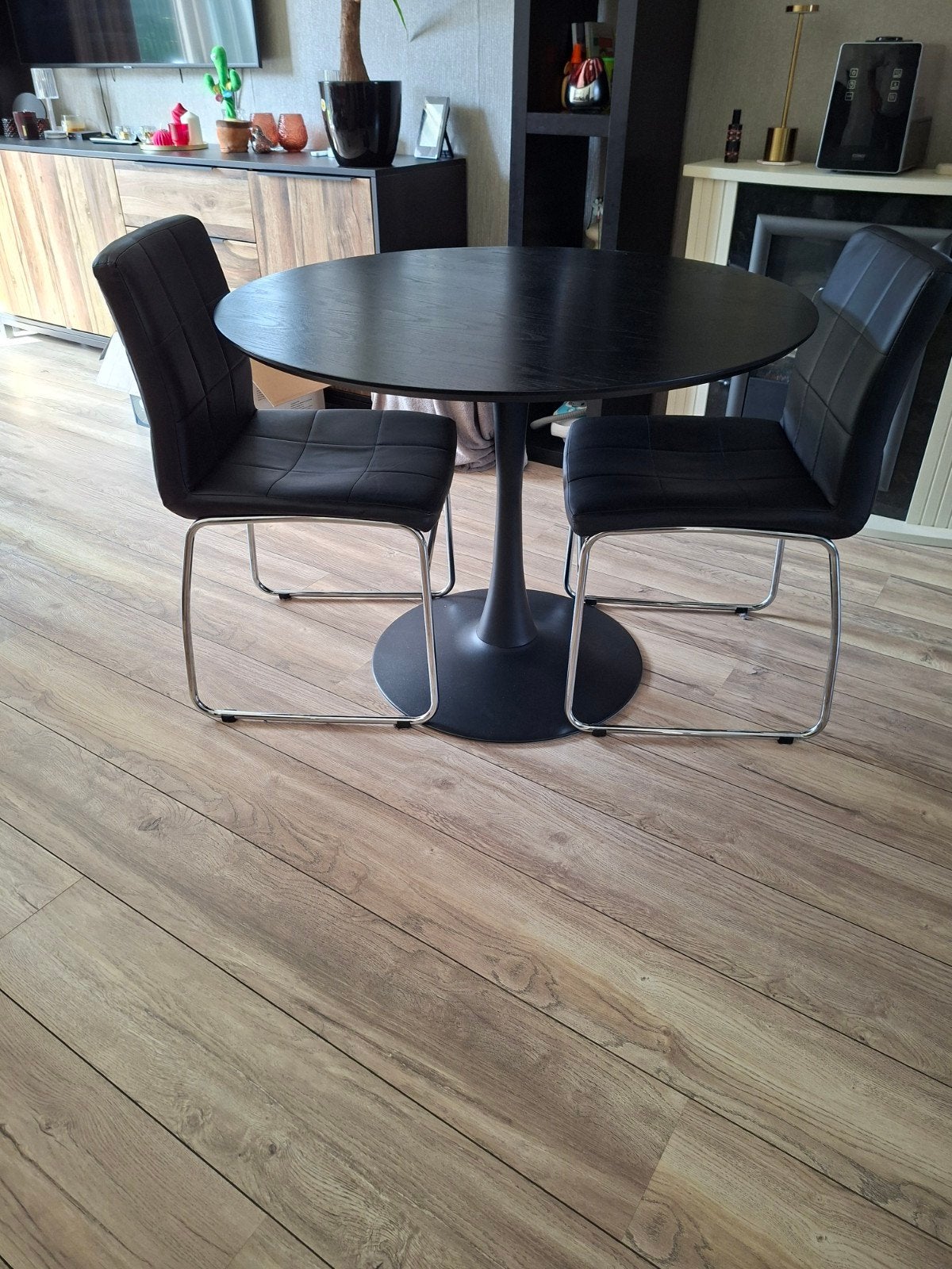 Zwarte eettafel set, Ophalen, Gebruikt, Rond, 100 tot 150 cm