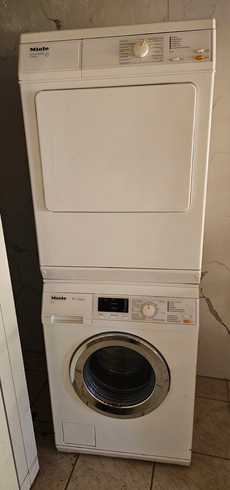 MIELE WASMACHINE EN DROGER IS GEEN CONDENSDROGER, Ophalen, Gebruikt, 85 tot 90 cm