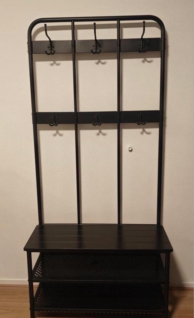 IKEA Kapstok PINNIG met schoenenrek - Zwart metaal, Ophalen, Gebruikt, Metaal, Staande kapstok
