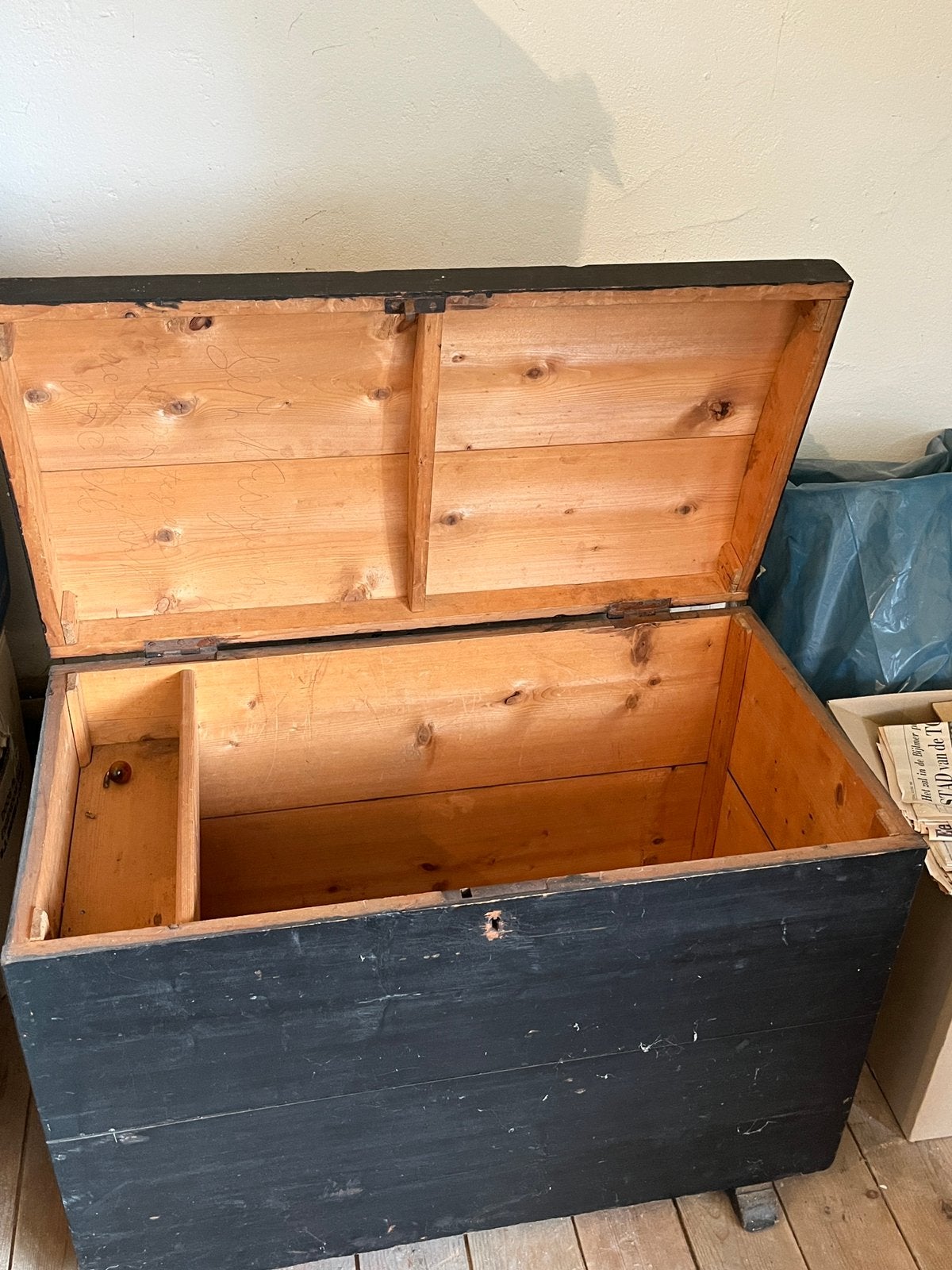 Mooie houten (deken) kist met bolling in deksel, Huis en Inrichting, Ophalen, 50 – 75, Minder dan 50 cm, Gebruikt