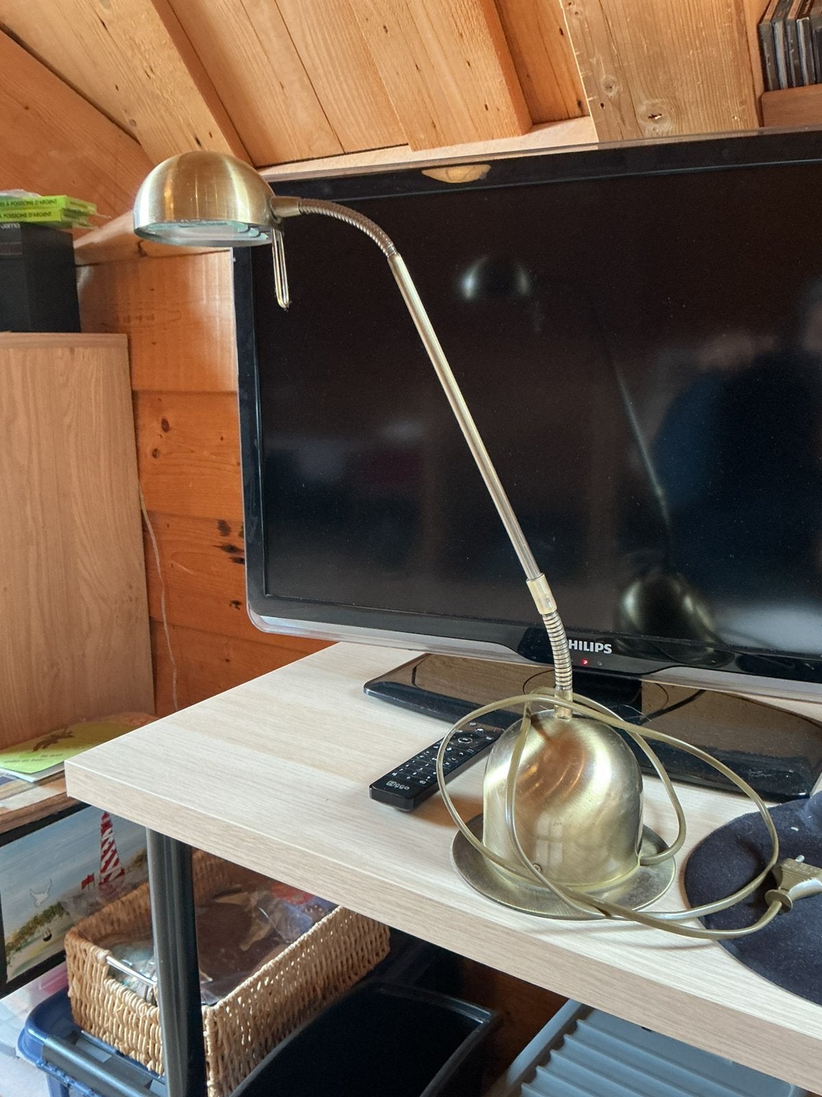 Bureaulamp brons messing verstelbaar zwanenhals vintage, Huis en Inrichting, Lampen | Tafellampen, Bureaulamp, Verstelbaar, Vintage