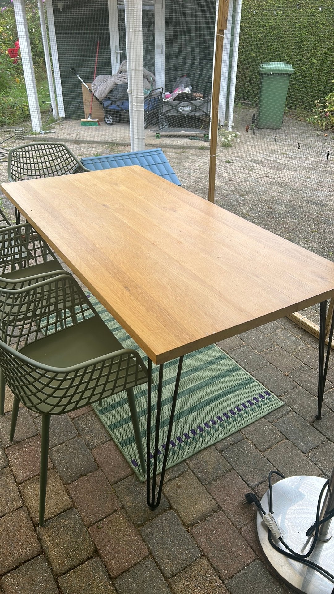 Massief eiken eettafel 180  90 cm met zwarte hairpin-poten, Ophalen, Zo goed als nieuw