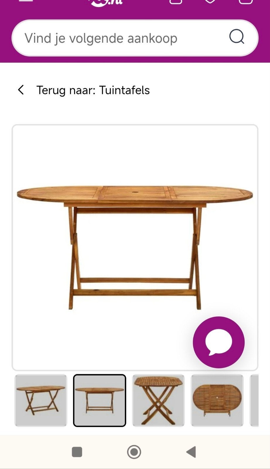 vidaXL Inklapbare Tuintafel - 160x85x75 cm - Massief Acaciah, Ophalen, Zo goed als nieuw, 25 tot 50 cm, Rechthoekig