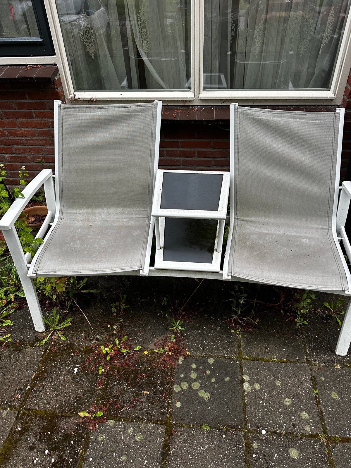 Tuinbank met tafel -/wit, Tuin en Terras, Tuinbanken, Ophalen of Verzenden, Gebruikt, Metaal