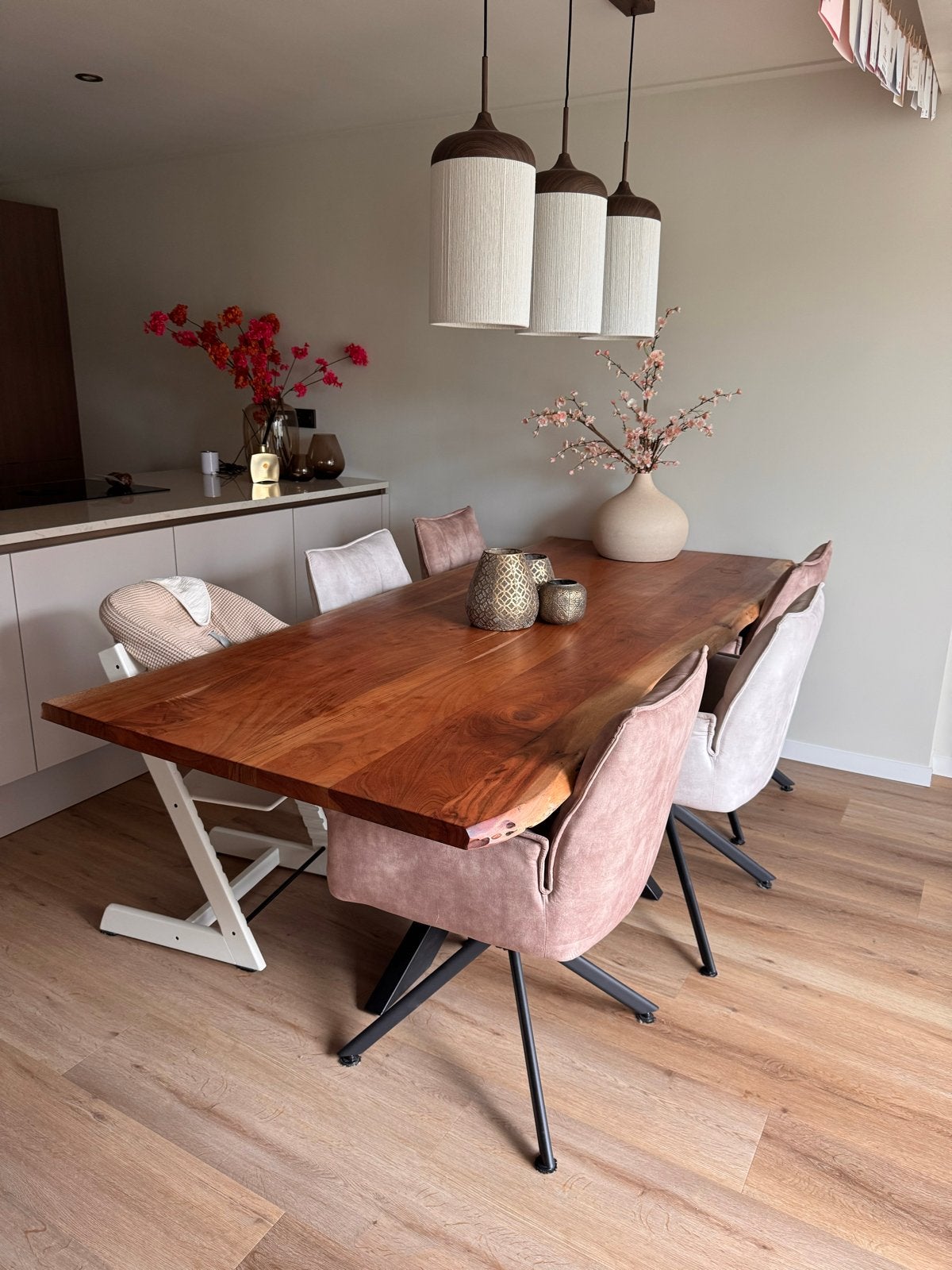 Boomstam eettafel 240x100x76 cm, Ophalen, Gebruikt, 100 tot 150 cm, 200 cm of meer