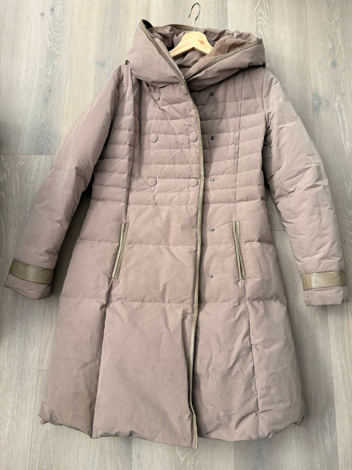 MAX&Co. donsjas met leerdetails, maat 42, Ophalen of Verzenden, Gedragen, Maat 42/44 (L), Bruin