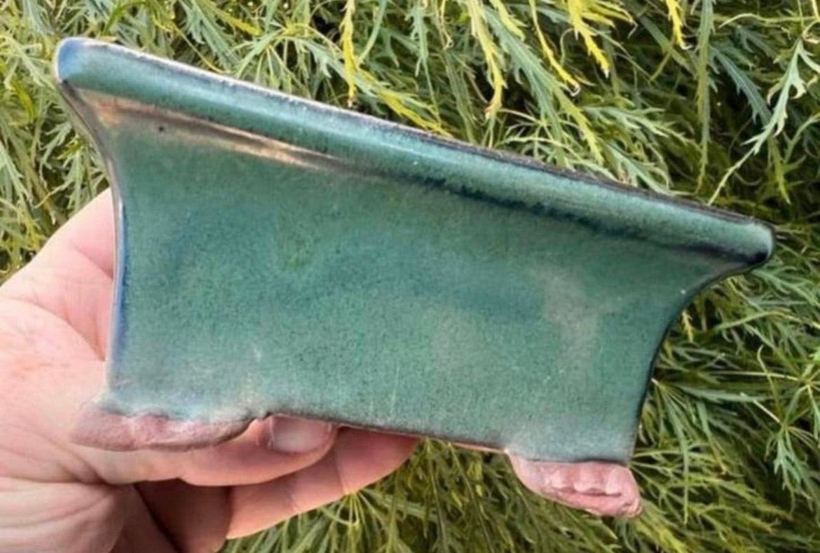 Bonsai schaal groen geglazuurd aardewerk 12,2x9,9x5,6, Ophalen of Verzenden, Zo goed als nieuw, Aardewerk, Rechthoekig