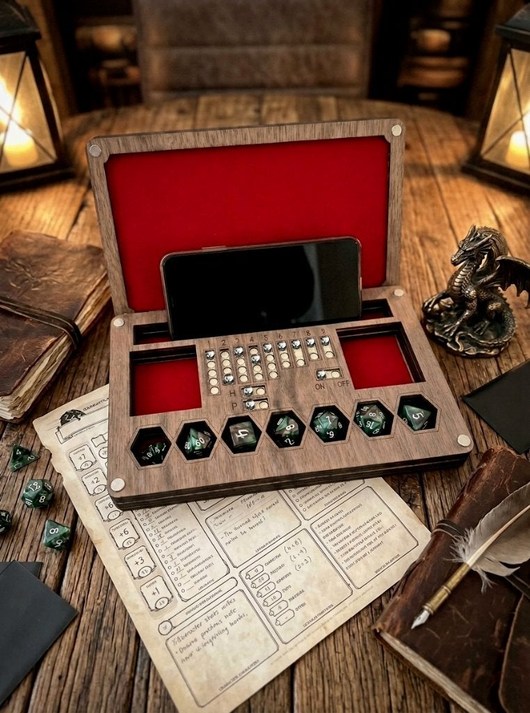 Luxe Houten D&D Dice Box met Tracker & Telefoonstandaard, Ophalen of Verzenden, Nieuw
