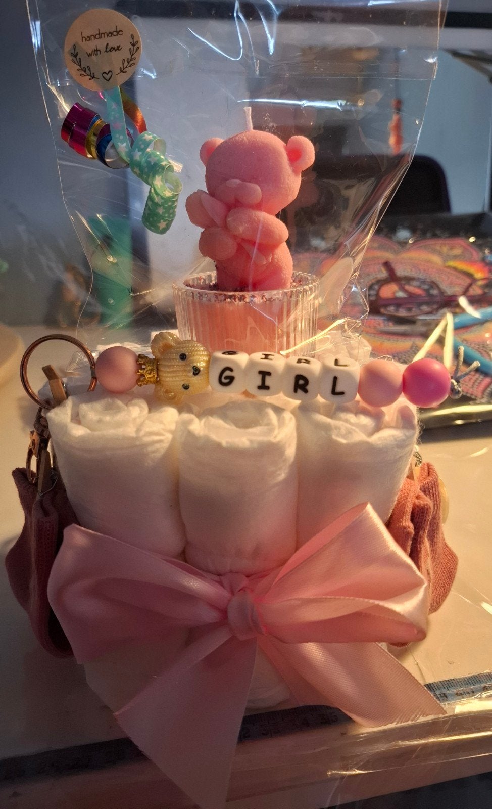 Kraamcadeau: Diapercake met BPA-vrije kralen en accessoires, Ophalen of Verzenden, Nieuw