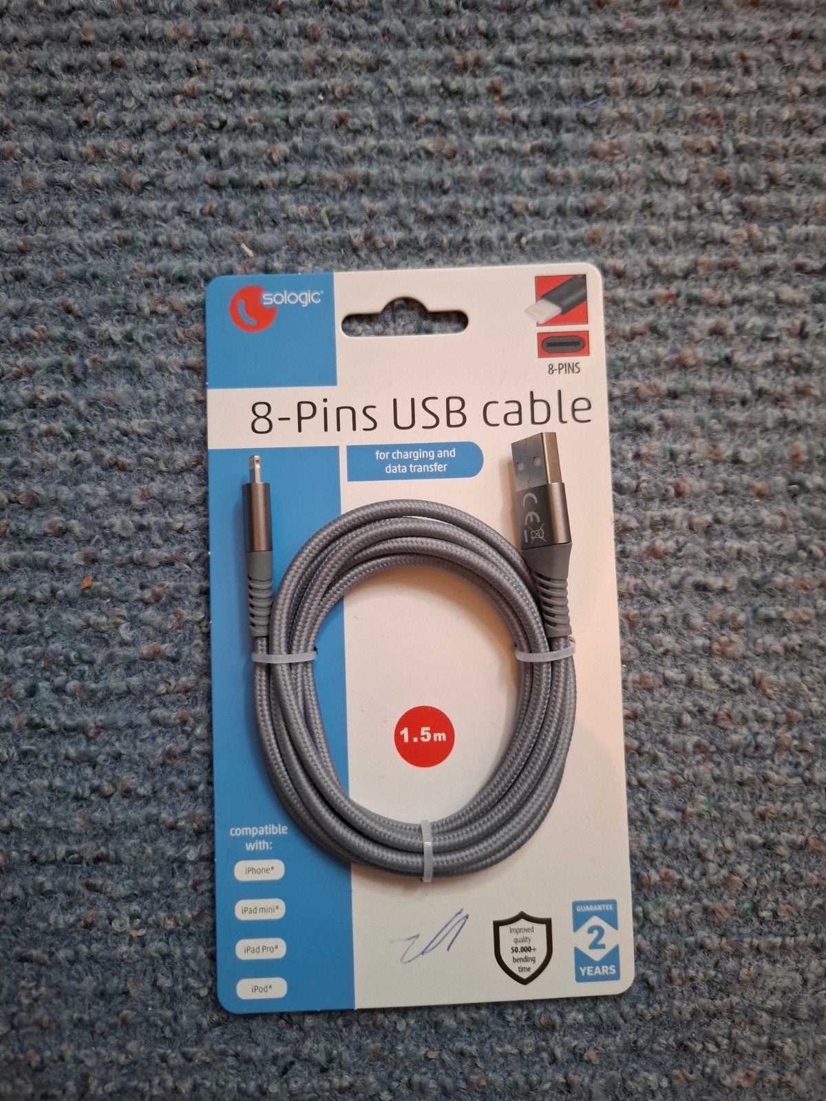 Sologic 8-pins USB-kabel 1.5m voor Apple apparaten