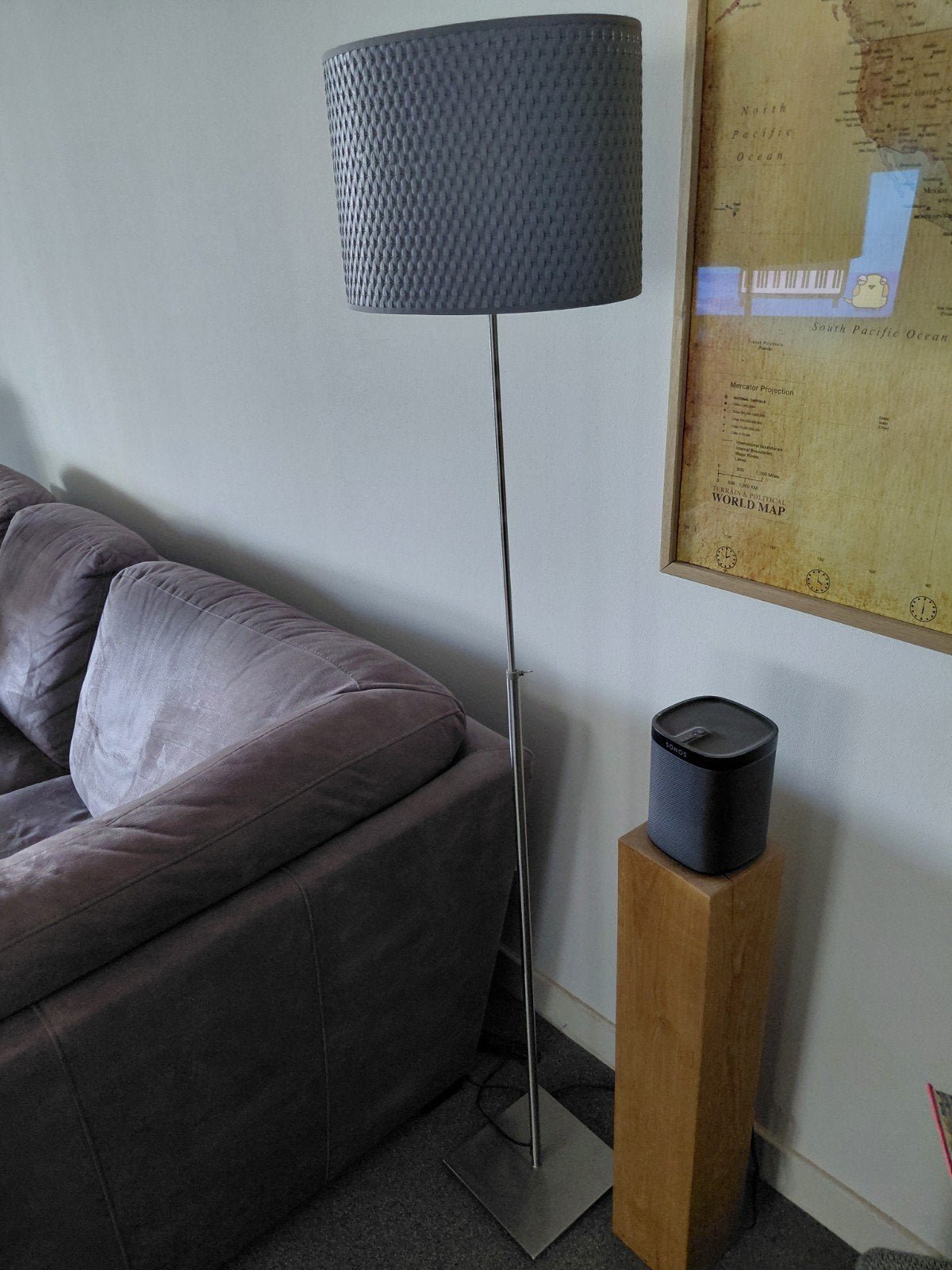 IKEA ALÄNG Vloerlamp met Grijze Stoffen Kap, 160 cm, Ophalen, Gebruikt, E27 (groot), Textiel