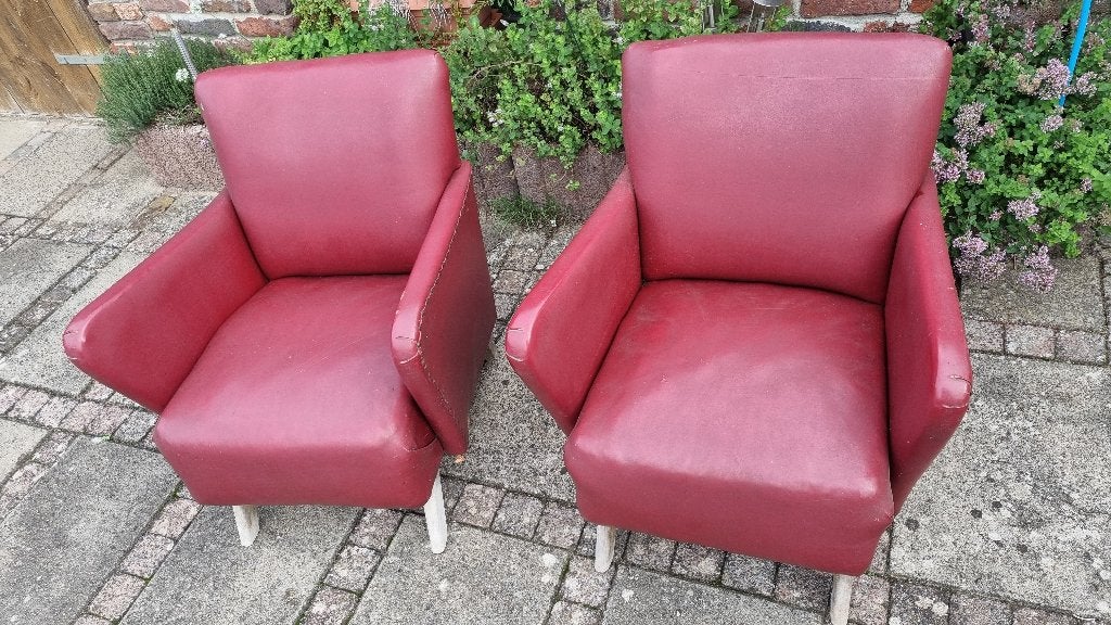 Set van 2 vintage rode fauteuils, Ophalen