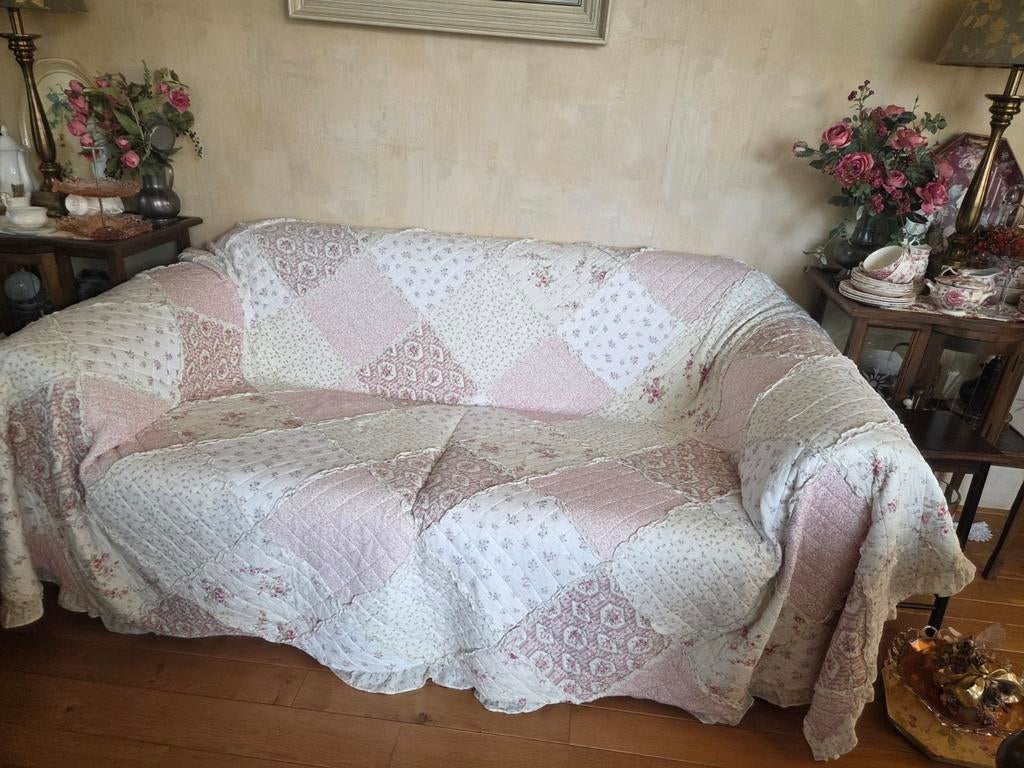 Bank met afneembare stof, plaid en 3 kussens, Ophalen, Gebruikt, 150 tot 200 cm, Tweepersoons