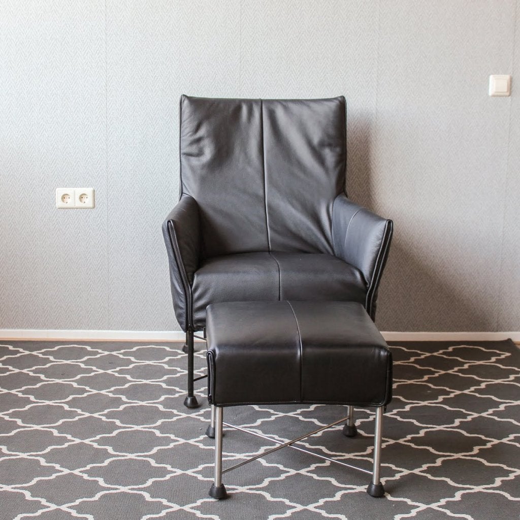 Montis Charly fauteuils zwart leder + hocker, Niet ingevuld, Zo goed als nieuw, Niet ingevuld, Niet ingevuld