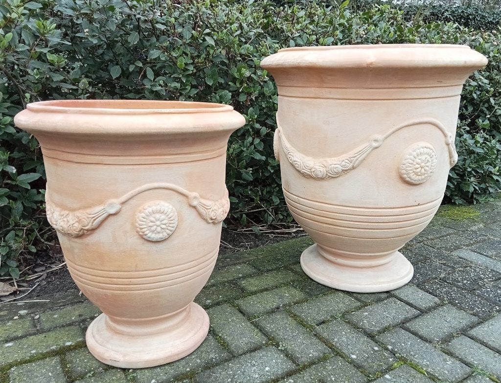 Mooie hard gebakken terracotta anduze pot withewash., Ophalen, 40 cm of meer, Rond, Nieuw