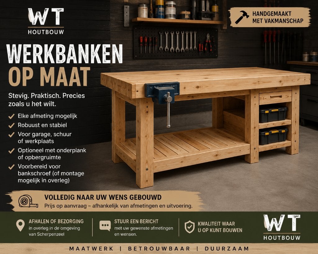 Robuuste douglas houten werkbank, Ophalen, Nieuw, 170 cm of meer, Bankschroef