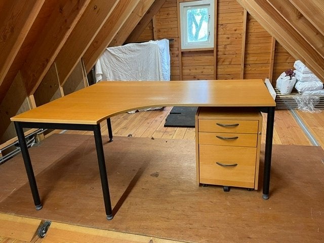 Bureau met ladenblok, Huis en Inrichting, Bureaus, Zwart, Gebruikt, Spaanplaat of MDF, Hoekbureau