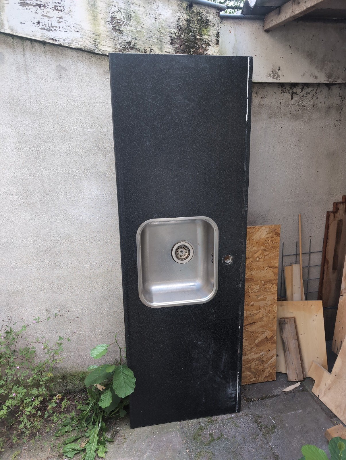 Aanrechtblad 181x61 cm met wasbak, Huis en Inrichting, Overige typen, Ophalen, Gebruikt, Zwart