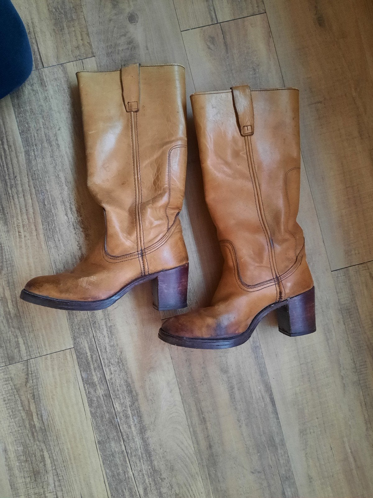 Vintage Leren Laarzen Maat 39, Hoge laarzen, Bruin, Ophalen of Verzenden, Vintage