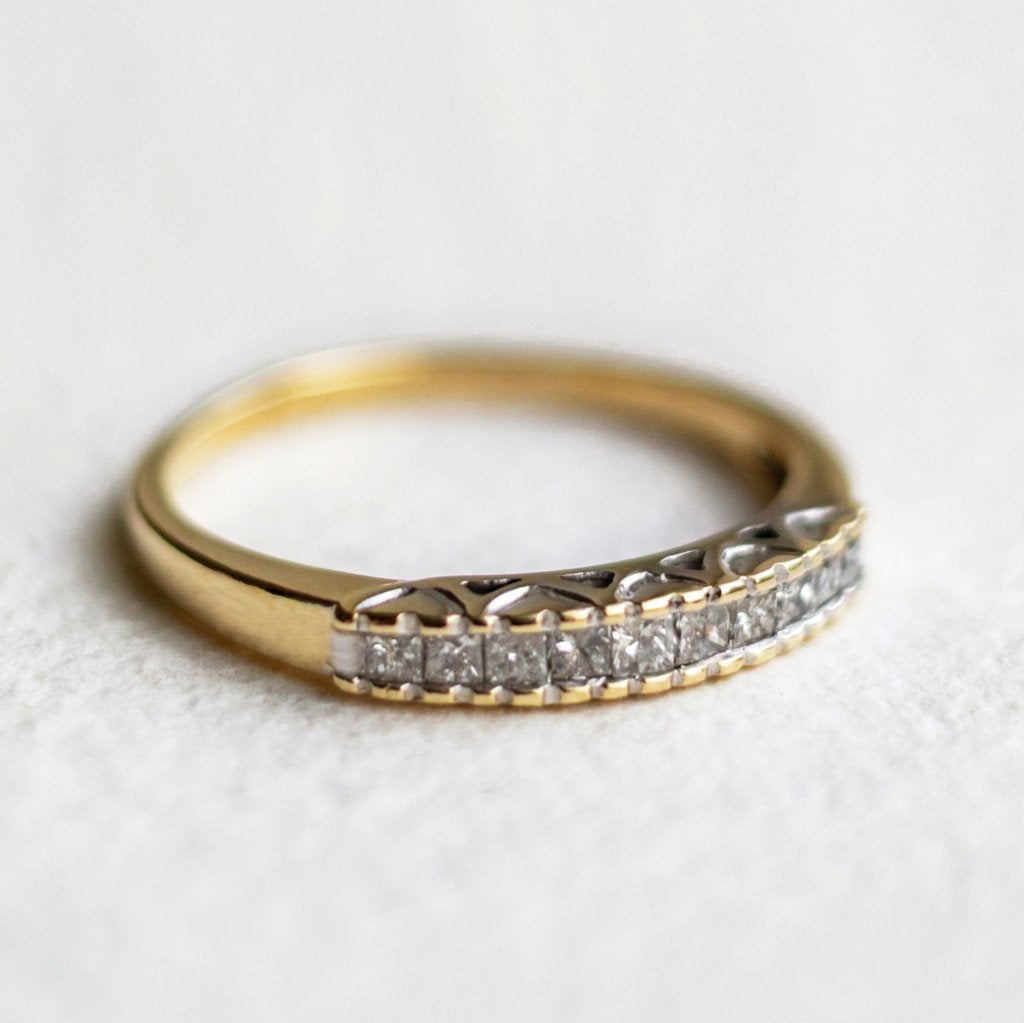 Vintage 9K gouden H eternity ring met diamanten - 17,5, Ophalen of Verzenden, Zo goed als nieuw, 17 tot 18, Met edelsteen