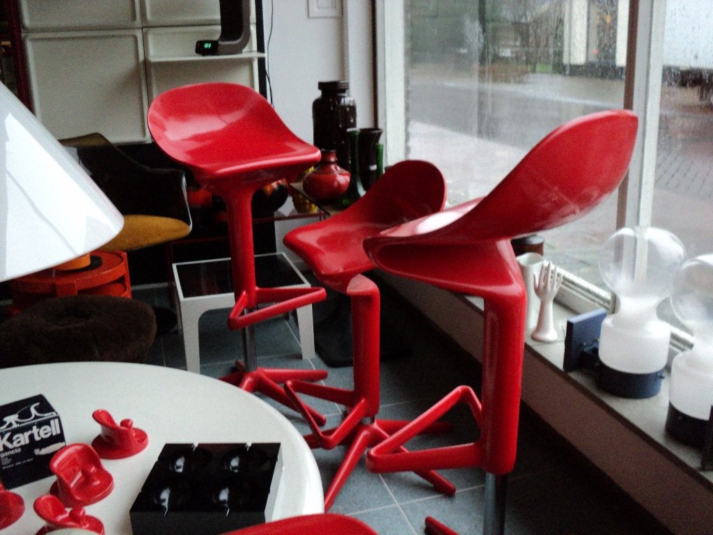 Space age design kartell krukken spoon 2x rood vintage retro, Kunststof, Gebruikt, ?, Kartell