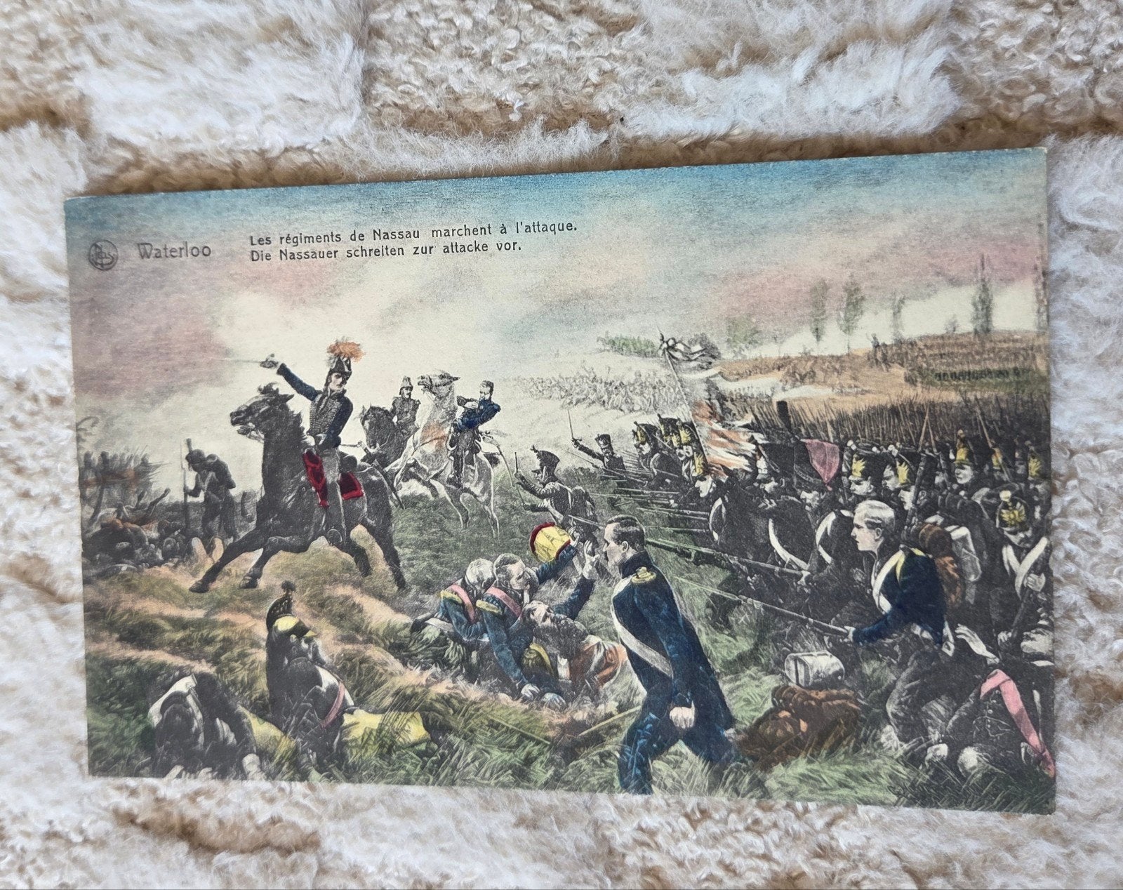 Oude ansichtkaart Slag bij Waterloo - Nassau regimenten, Verzamelen, Verzenden, Voor 1920, Ongelopen, Overige thema's