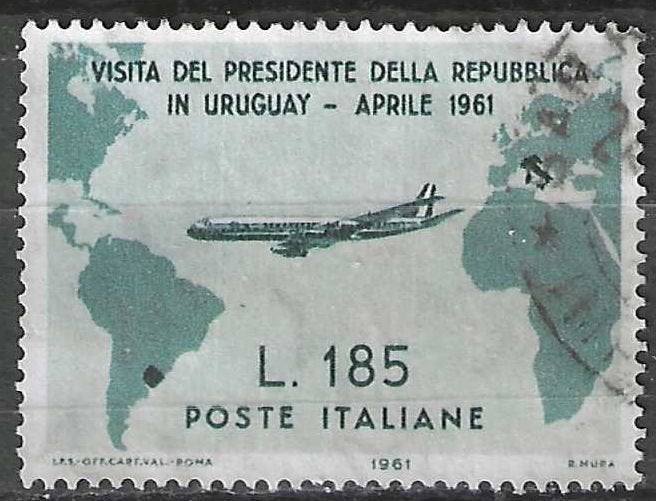 Italie 1961 - Yvert 845 - Staatsbezoek aan Uruguay (ST), Verzenden, Gestempeld