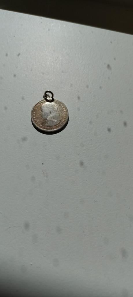 Oud zilveren kwartje.Wilhelmina met lang haar.Hanger 1896, Ophalen of Verzenden