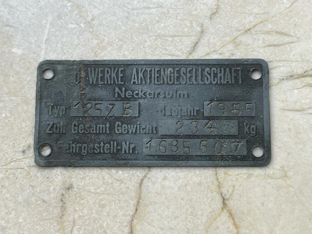 vintage typeplaatje NSU motor 125ZB 1955, Ophalen of Verzenden, Gebruikt, Motoren