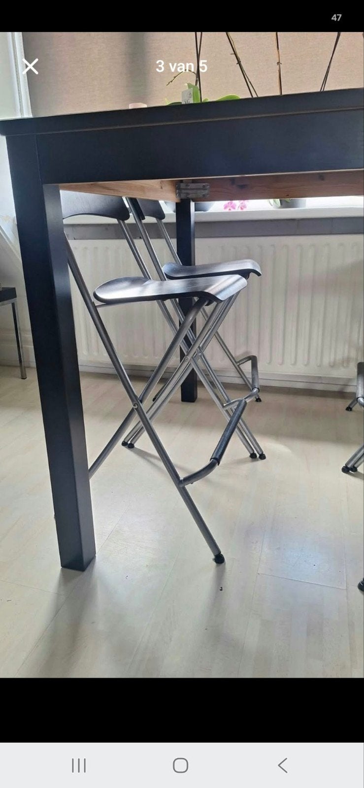 Hoge eettafel met 4 klapstoelen, Gebruikt, 100 tot 150 cm, 50 tot 100 cm, Vier personen
