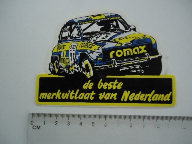 sticker oud Romax Saab autosport race oldtimer rally cross, Verzamelen, Stickers, Verzenden, Zo goed als nieuw, Bedrijf of Vereniging