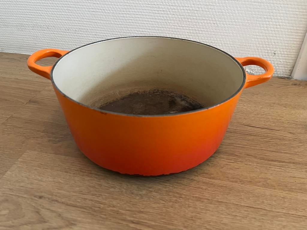 Le Creuset braadpan 24cm ø [zonder deksel helaas], Ophalen, Gebruikt, Gietijzer, Koekenpan of Braadpan