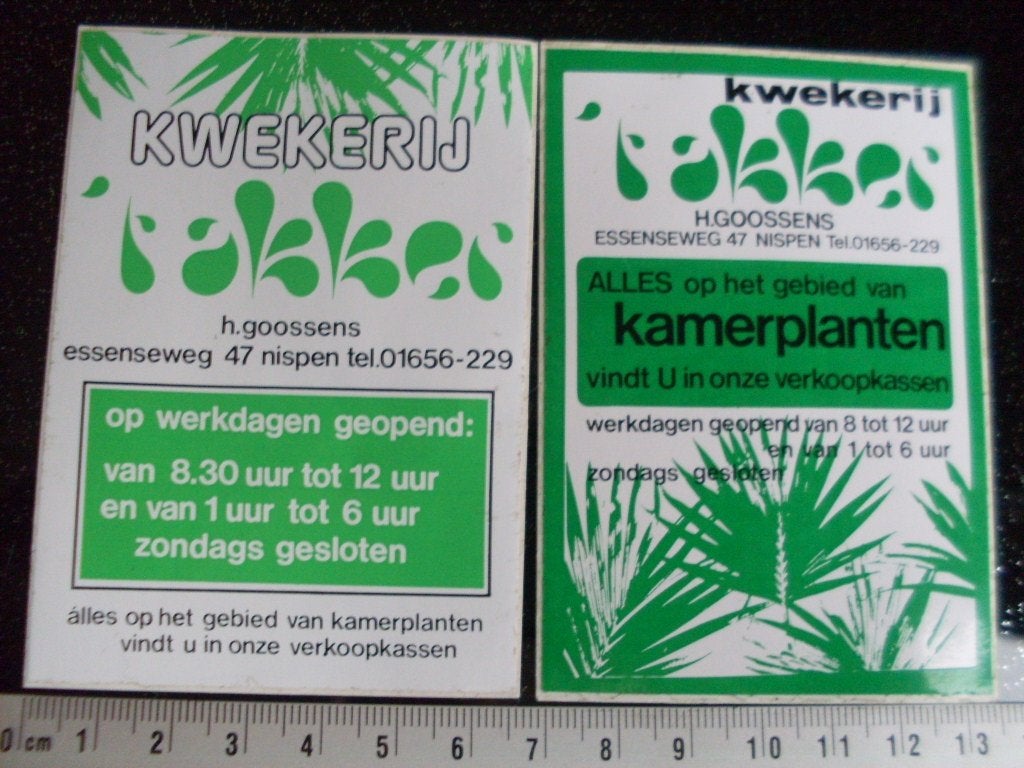 2x sticker kwekerij H. Goossens nispen kamerplanten kassen, Verzamelen, Verzenden, Zo goed als nieuw, Bedrijf of Vereniging