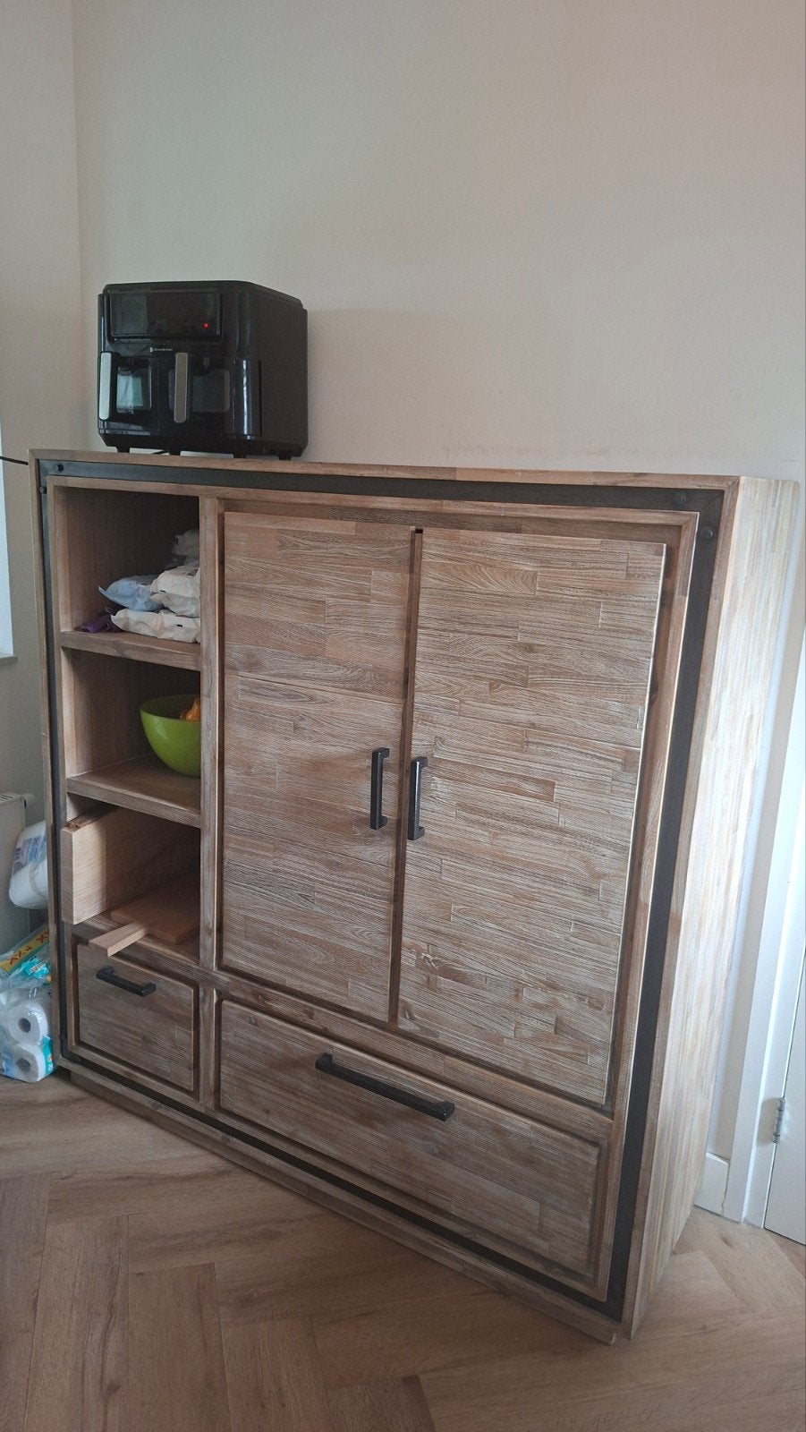 Massief houten kast met softclose lades en vakken, Ophalen, Gebruikt