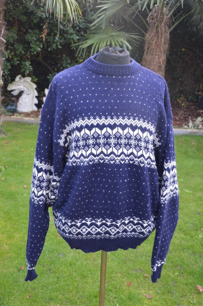 Vintage Hema wollen trui Noorse trui stijl donkerblauw XL, Hema, Blauw, Maat 56/58 (XL), Ophalen of Verzenden