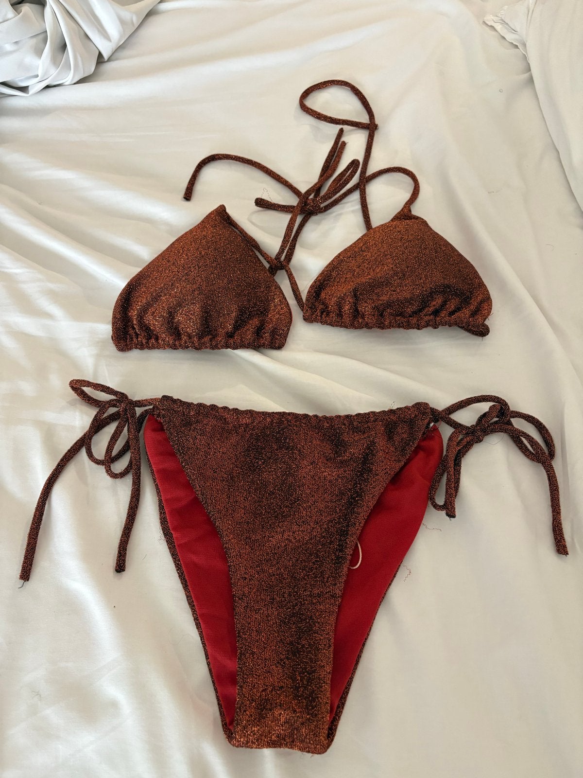 Glitter bikini set - Bruin/Rood, Kleding | Dames, Ophalen, Zo goed als nieuw, Bruin, Bikini