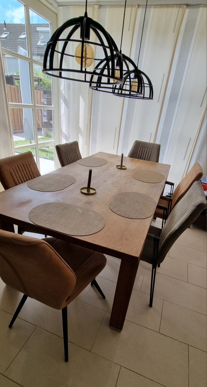 massief kersenhouten eettafel met 6 stoelen, Huis en Inrichting, Ophalen, Gebruikt, 100 tot 150 cm, 200 cm of meer