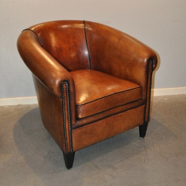 Schaapslederen clubfauteuil model York, Ophalen of Verzenden, Zo goed als nieuw, Leer