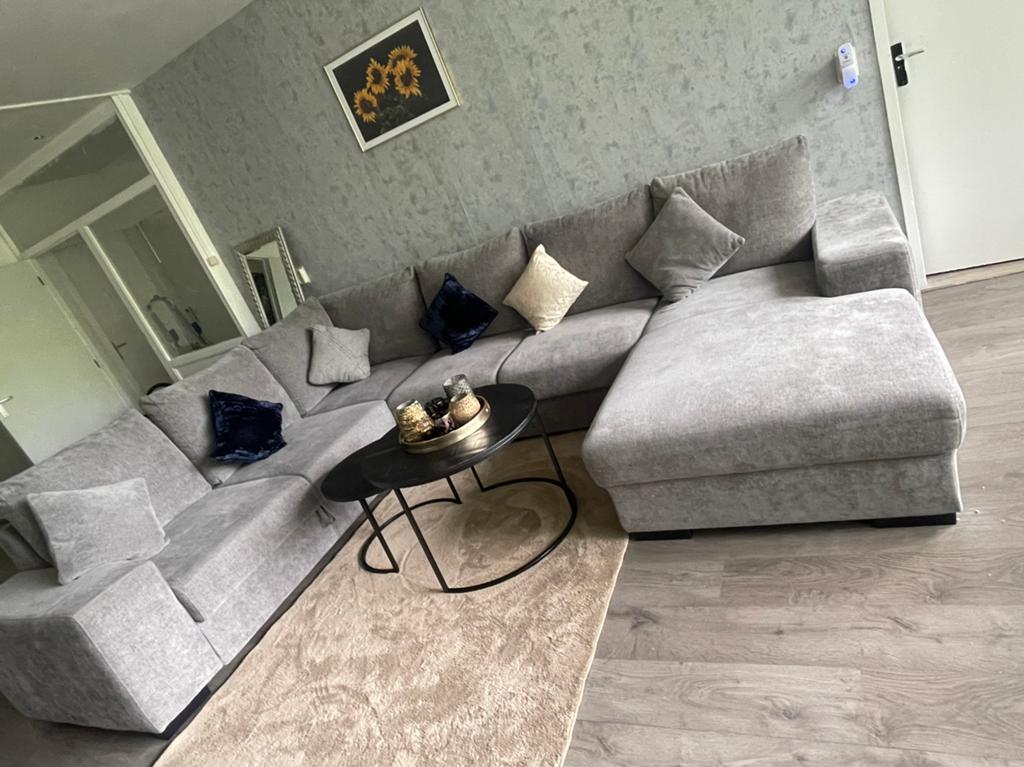 Grote grijze hoekbank / loungebank met slaapfunctie, Ophalen of Verzenden