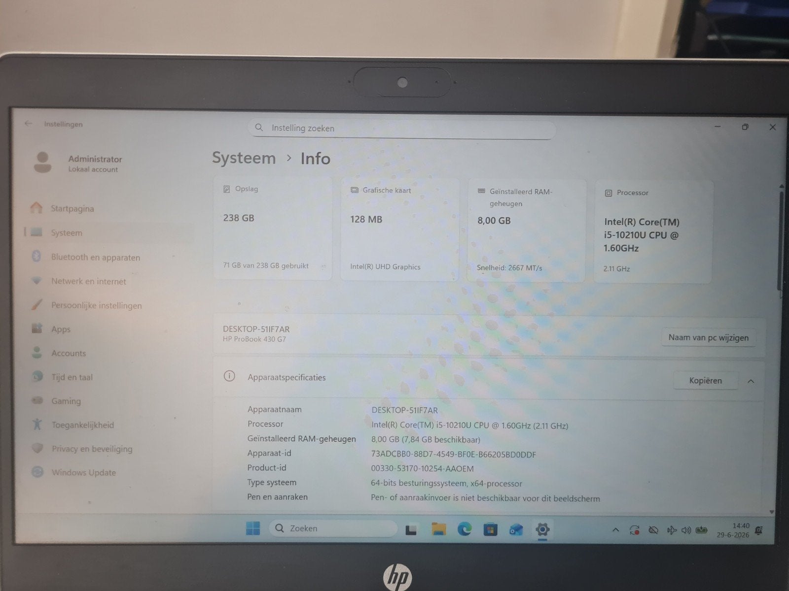 HP ProBook 450 G7 - Intel Core i5, 8GB RAM, 256GB SSD, Ophalen