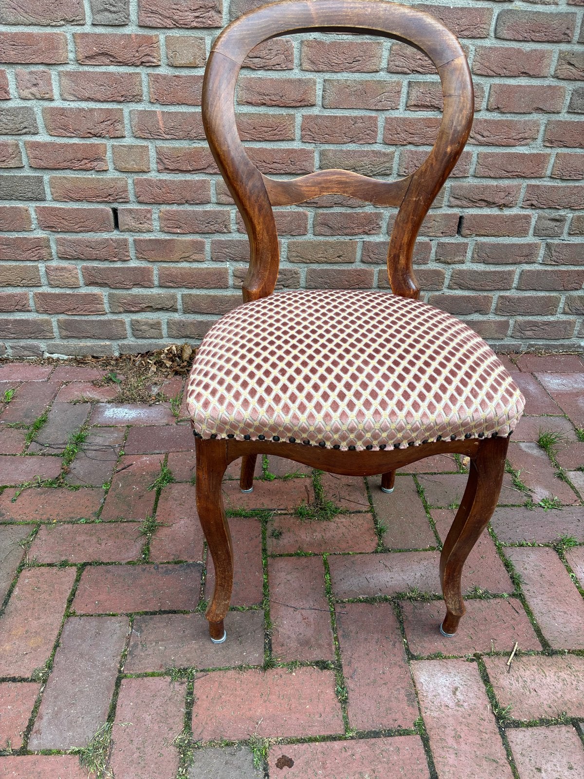 Antieke houten stoel met gestoffeerde zitting, Antiek en Kunst, Ophalen of Verzenden