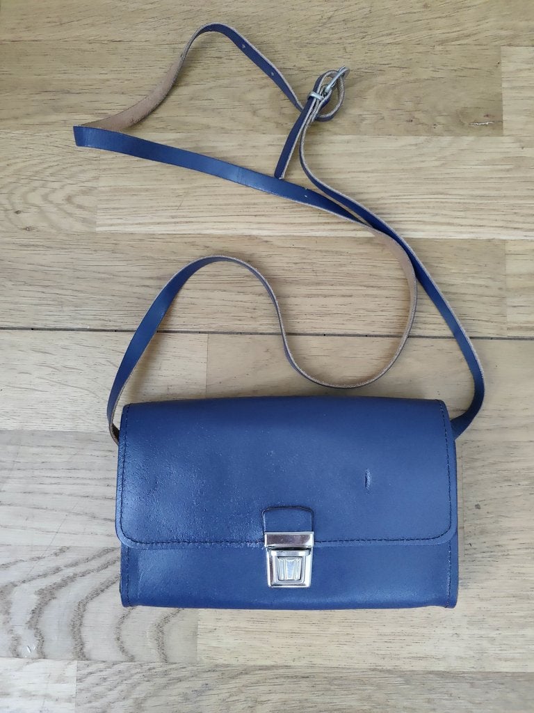 Schoudertas blauw leer, Overige merken, Blauw, Ophalen of Verzenden, Zo goed als nieuw